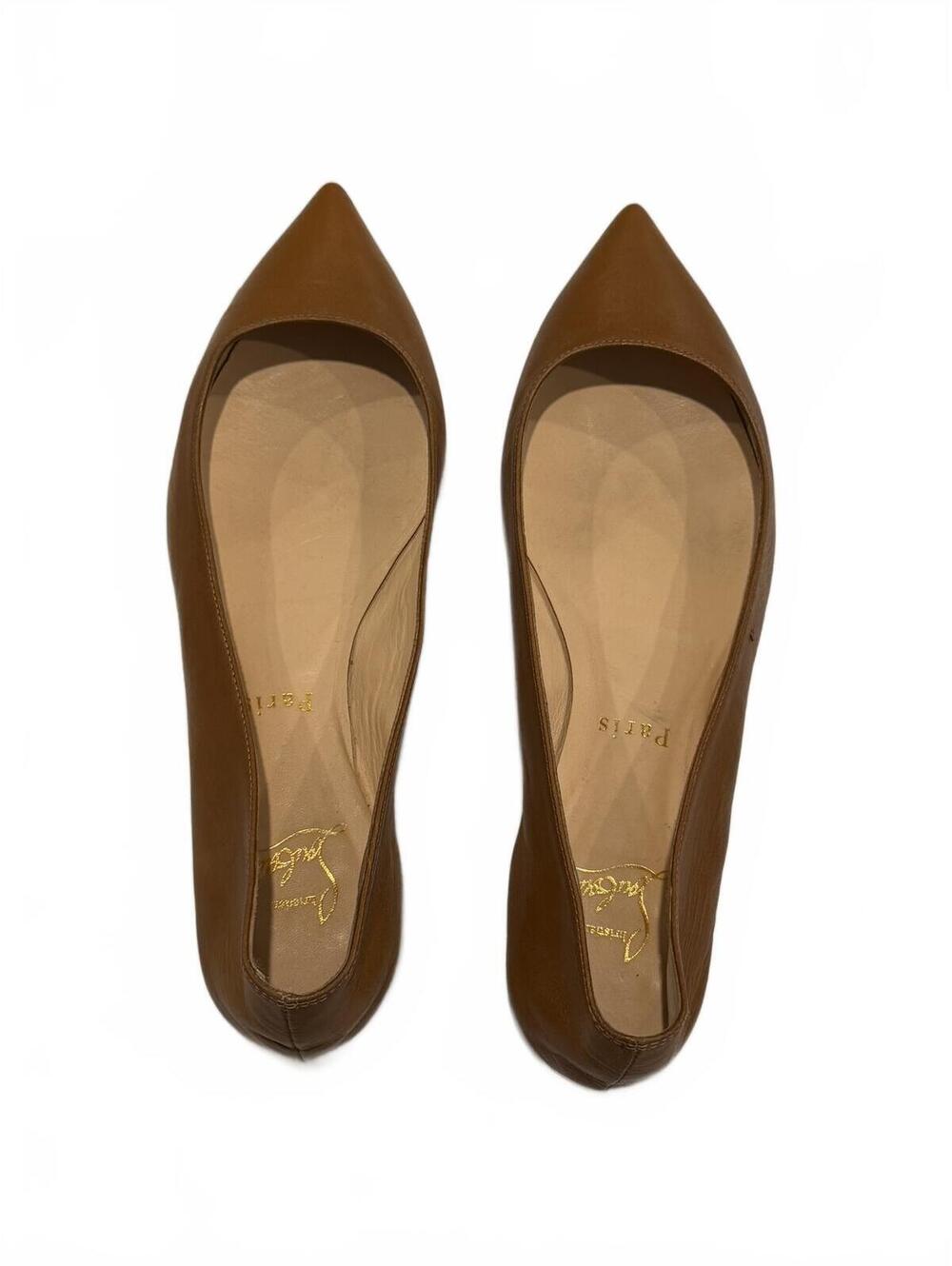 Women's Christian Louboutin Ballalla Café Crème Leather Flats - Size 36.5 - Picture 10 of 12